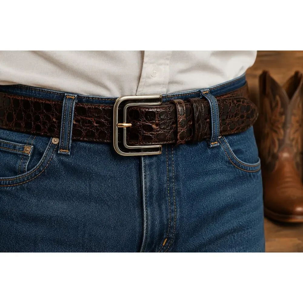 Justin Genuine Alligator Leather Belt 34 Dark Brown Western Removable Buckle